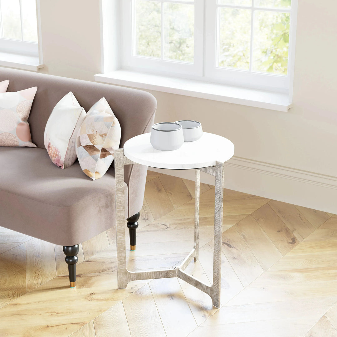 Barmas Side Table White & Silver