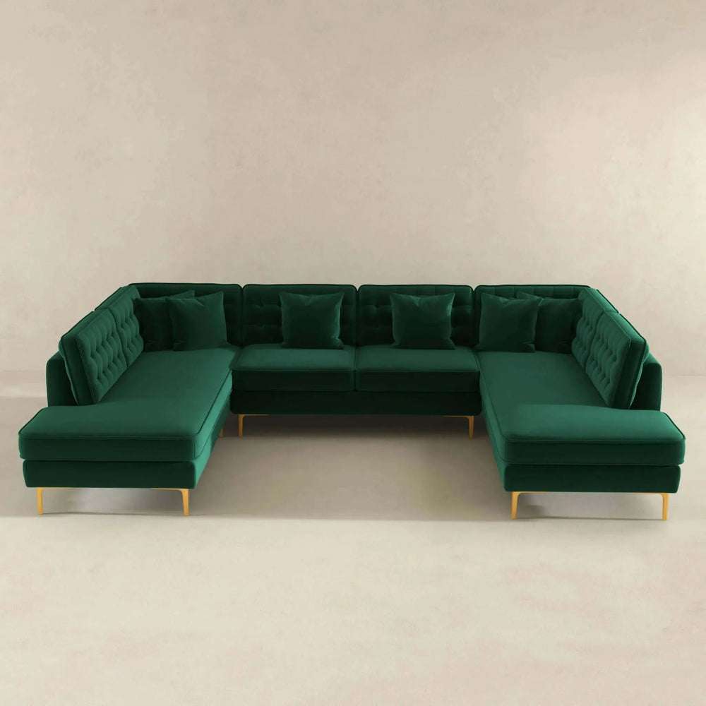 Brooke Velvet U Shape Corner Sofa Green