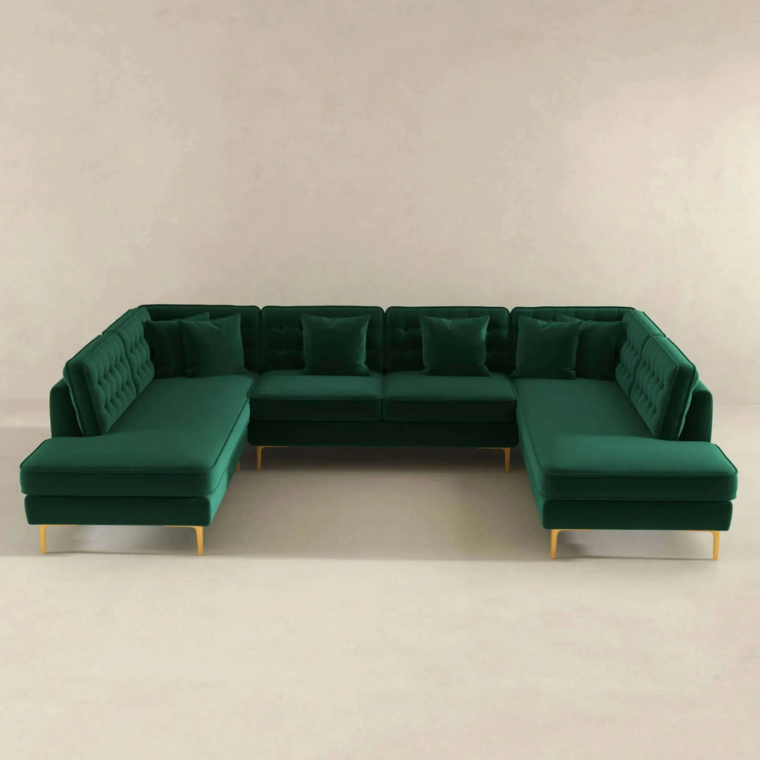 Brooke Velvet U Shape Corner Sofa Green