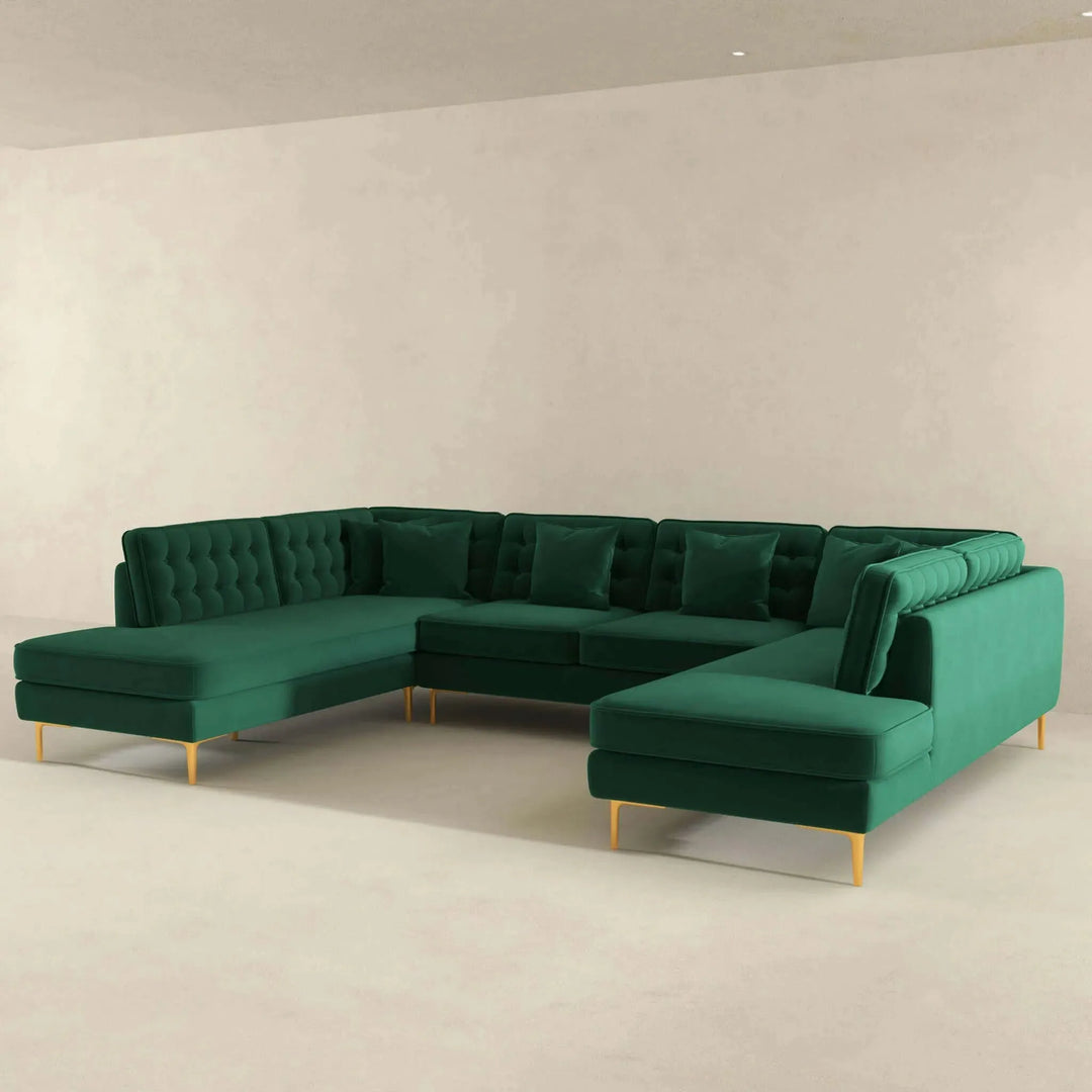 Brooke Velvet U Shape Corner Sofa Green