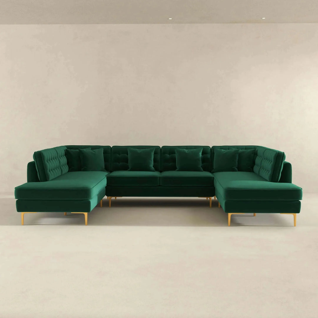 Brooke Velvet U Shape Corner Sofa Green