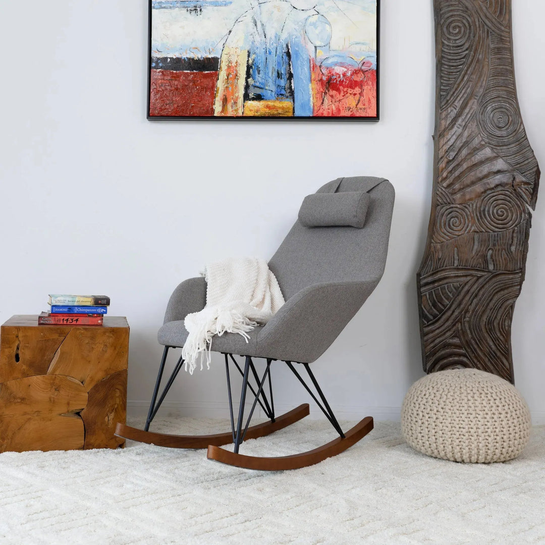 Chloe Mid Century Modern Rocker Livingroom And Bedroom Chair Grey