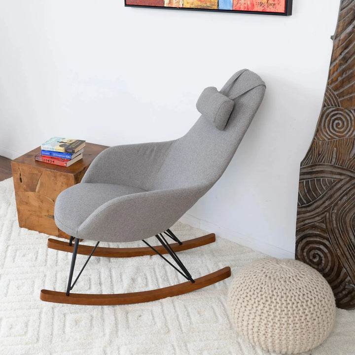 Chloe Mid Century Modern Rocker Livingroom And Bedroom Chair Grey