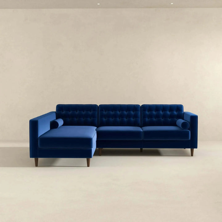 Christian Blue Velvet Sectional Sofa Left Facing