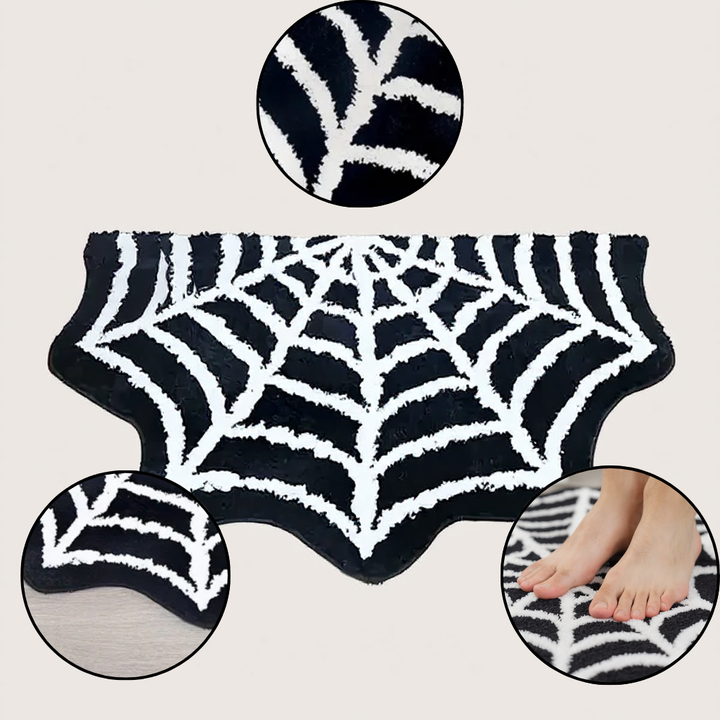 Spider Web Fluffy Area Rug – Halloween Themed Absorbent Mat | Non-Slip Bathroom or Entryway Decor | Trufairs