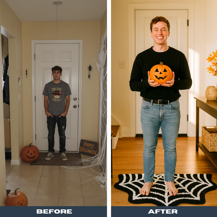 Spider Web Fluffy Area Rug – Halloween Themed Absorbent Mat | Non-Slip Bathroom or Entryway Decor | Trufairs