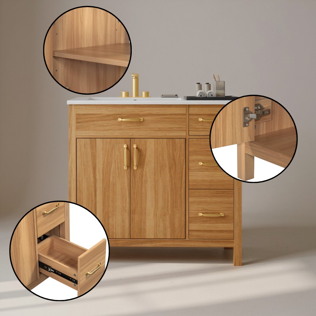 VistaWood Bathroom Vanity – 36" Solid Frame Storage Cabinet | Soft-Close Modern | Trufairs