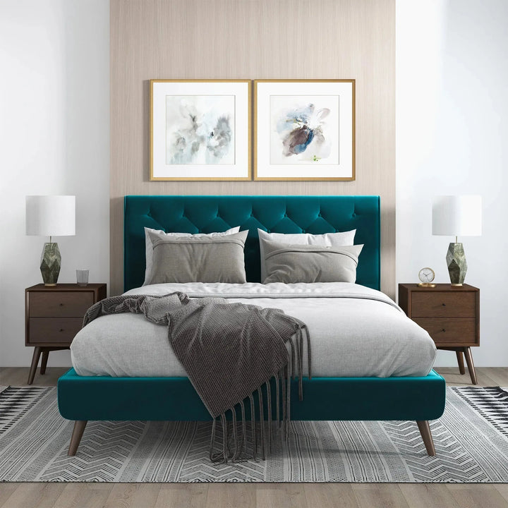 Dillon Teal Velvet Platform Bed