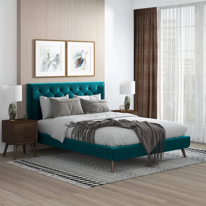 Dillon Teal Velvet Platform Bed