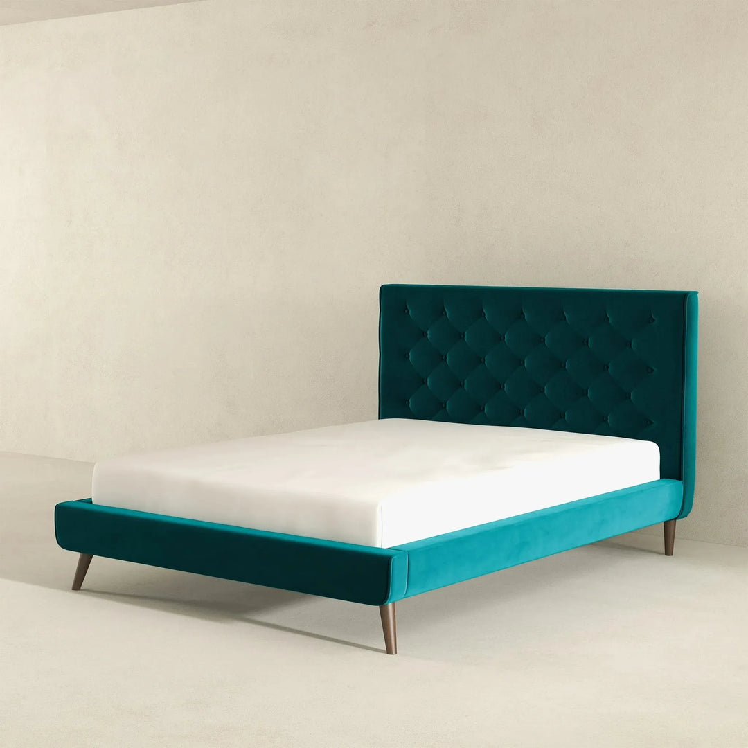 Dillon Teal Velvet Platform Bed (Queen Size)