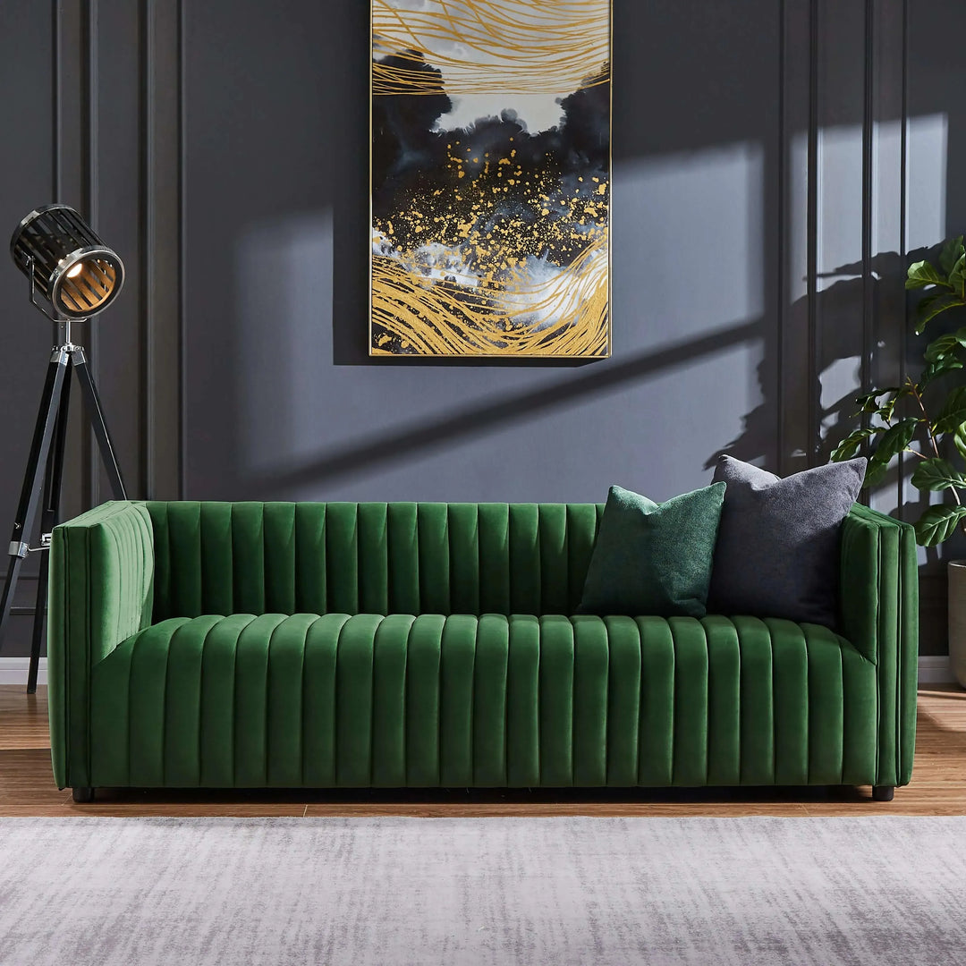 Dominic Channel Tufted Velvet Sofa Green