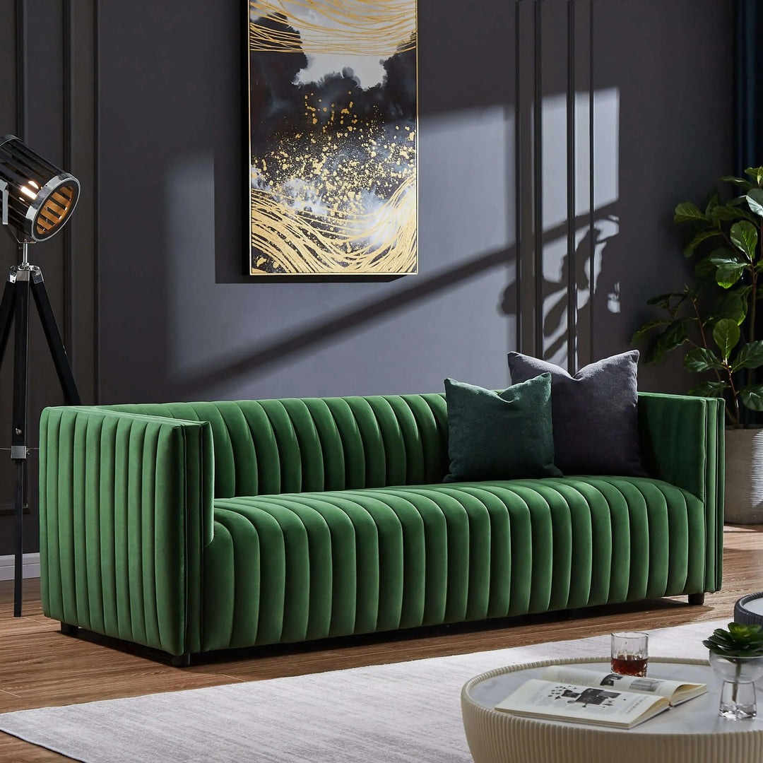 Dominic Channel Tufted Velvet Sofa Green