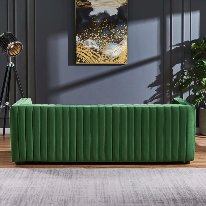 Dominic Channel Tufted Velvet Sofa Green