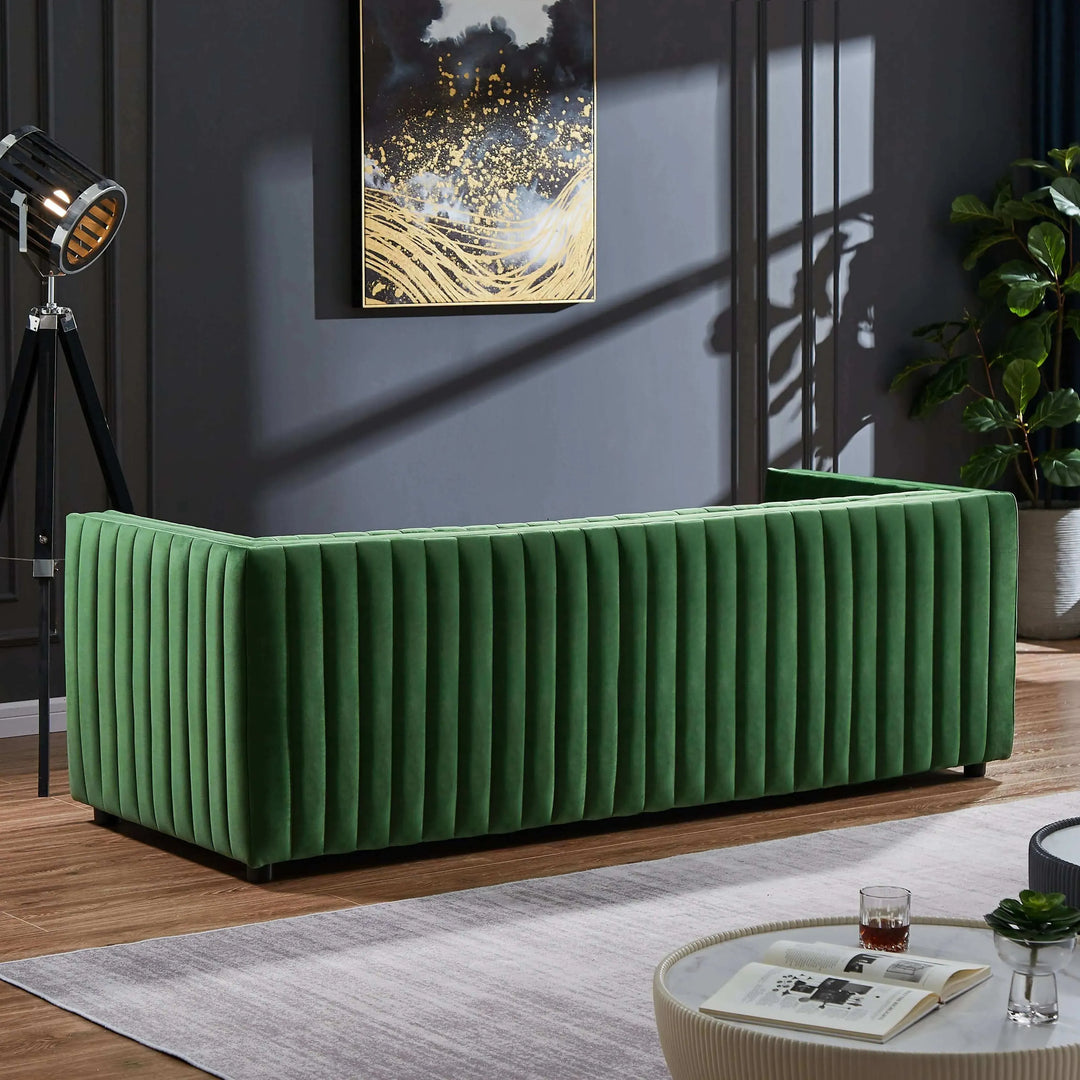 Dominic Channel Tufted Velvet Sofa Green