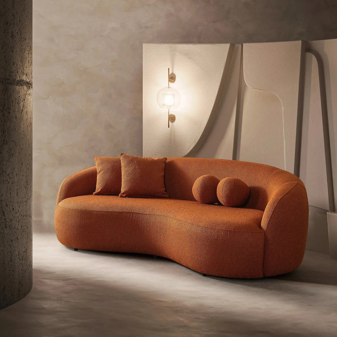 Drake Japandi Style Curvy Boucle Sofa Orange