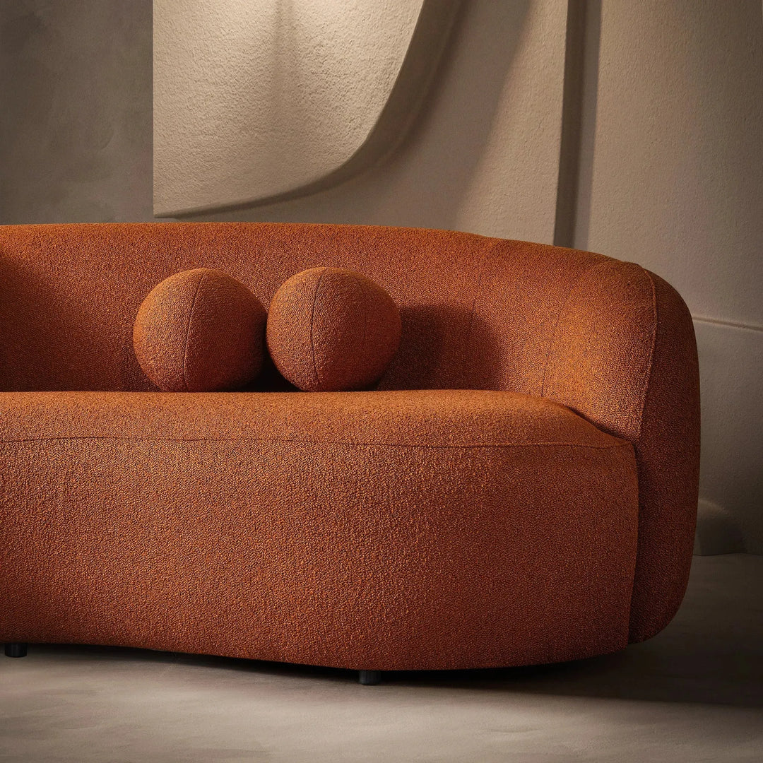 Drake Japandi Style Curvy Boucle Sofa Orange