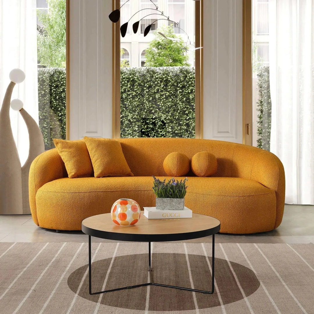 Drake Japandi Style Curvy Boucle Sofa Yellow