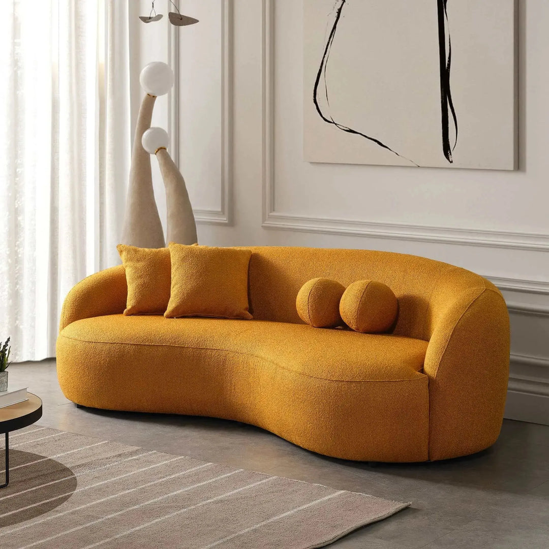 Drake Japandi Style Curvy Boucle Sofa Yellow