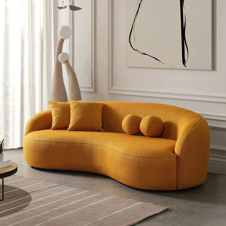 Drake Japandi Style Curvy Boucle Sofa Yellow