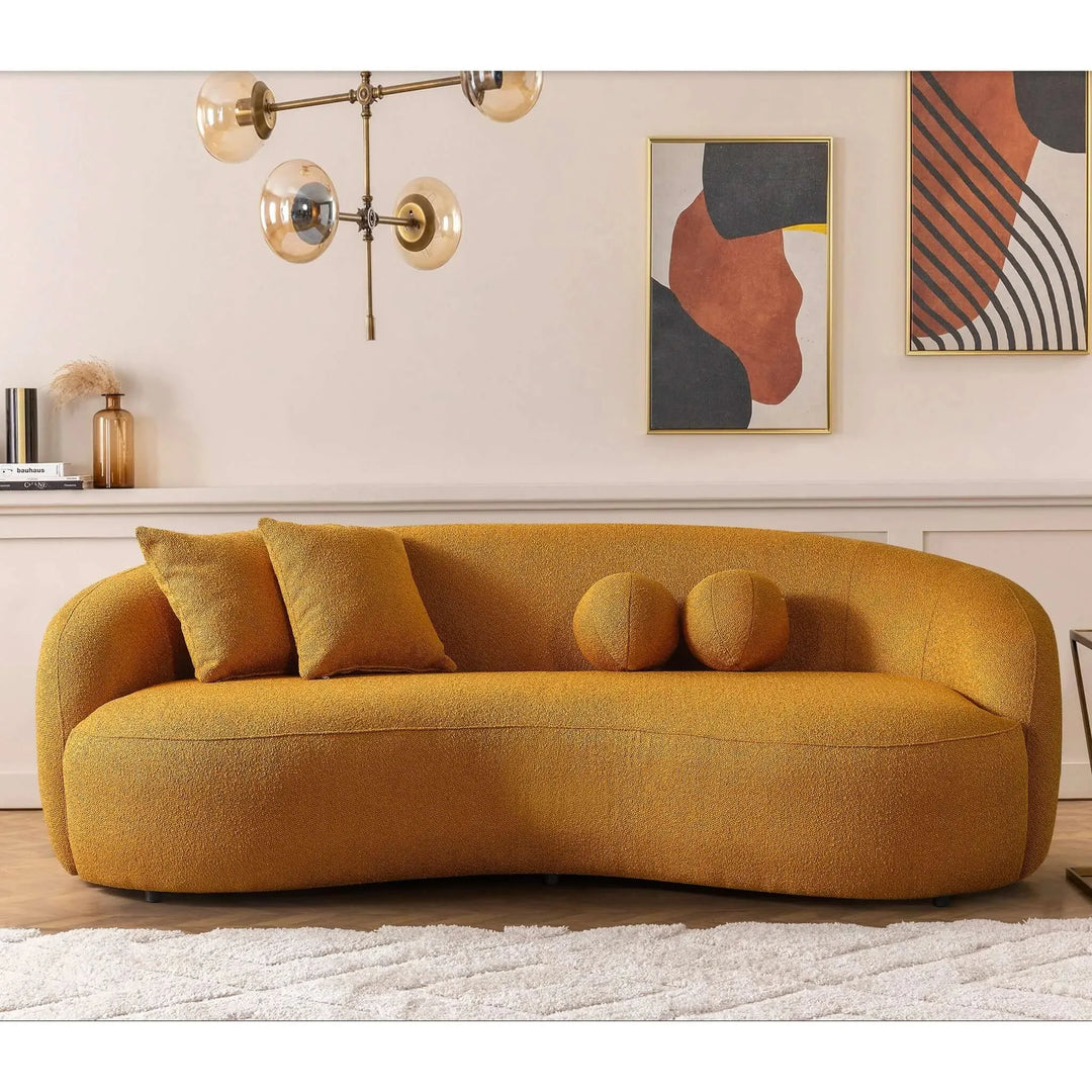 Drake Japandi Style Curvy Boucle Sofa Yellow