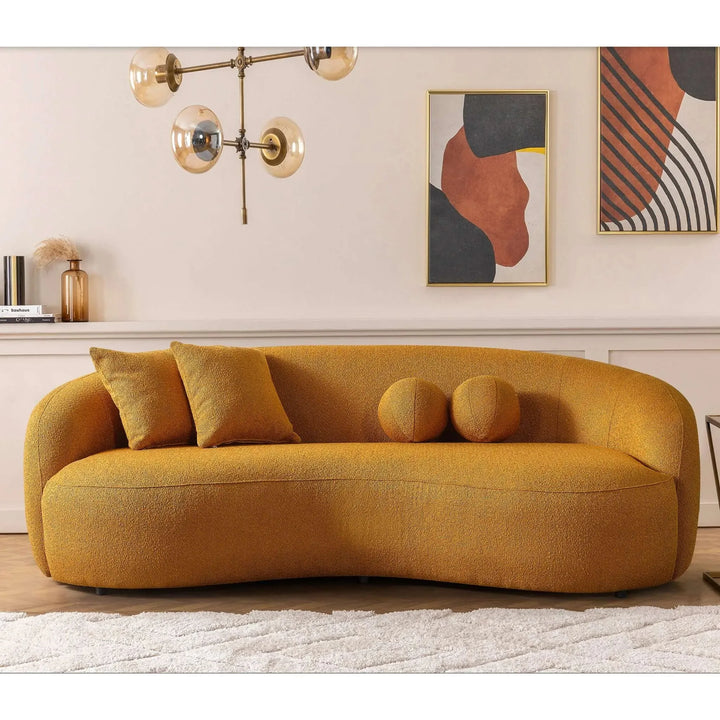 Drake Japandi Style Curvy Boucle Sofa Yellow