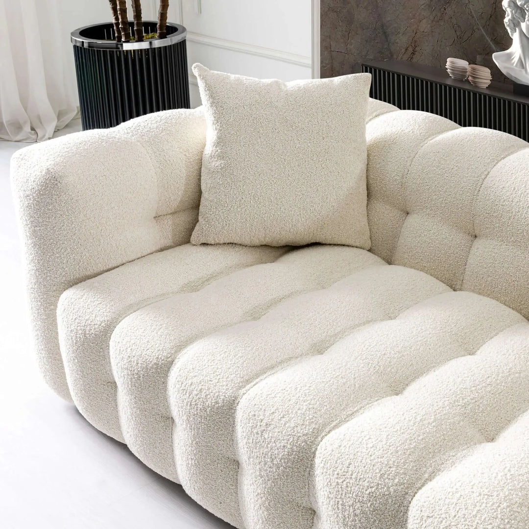 Eden Modern Tufted Chesterfield Boucle Fabric Sofa Cream