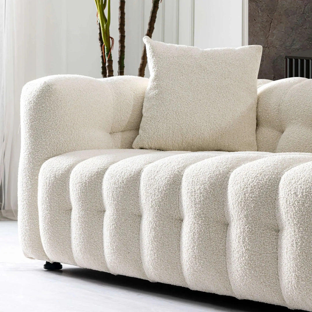 Eden Modern Tufted Chesterfield Boucle Fabric Sofa Cream