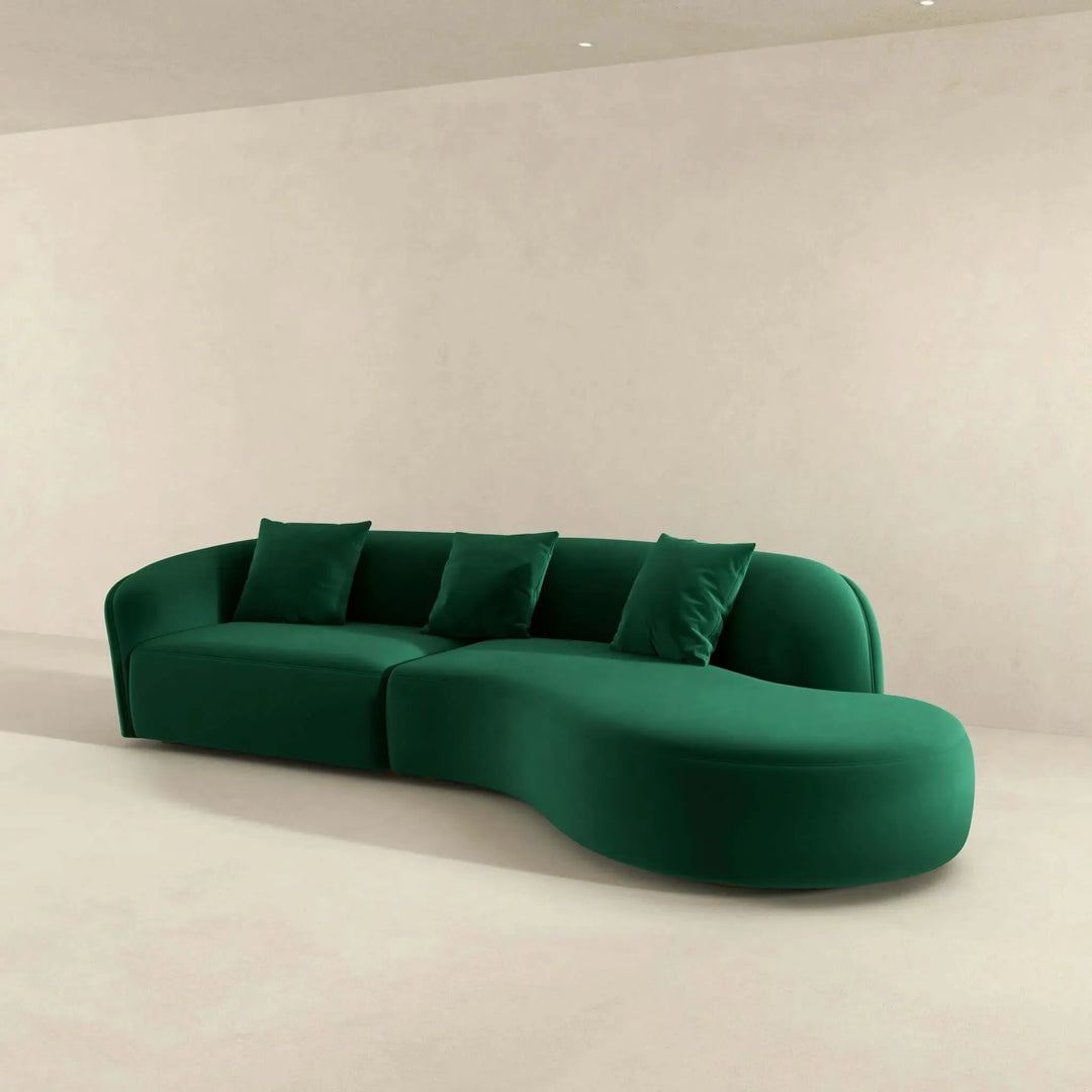 Elijah Japandi Style Curvy Sectional Sofa Green