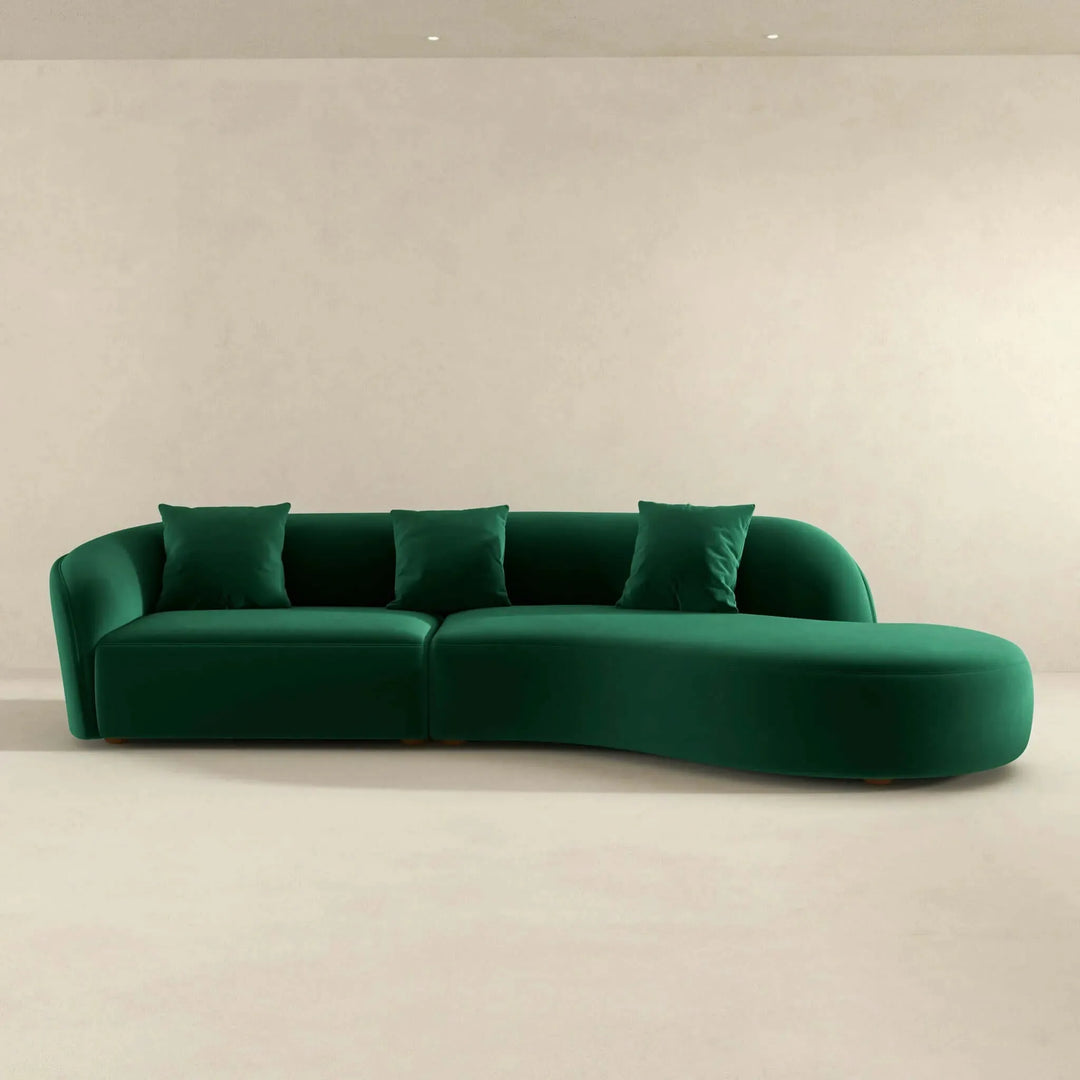 Elijah Japandi Style Curvy Sectional Sofa Green