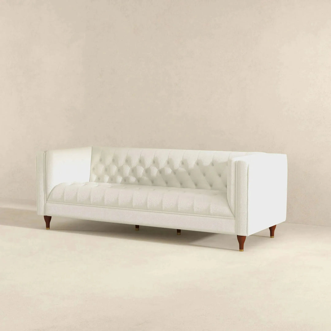Evelyn Mid Century Modern Beige Boucle Luxury Chesterfield Sofa