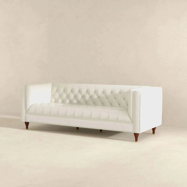 Evelyn Mid Century Modern Beige Boucle Luxury Chesterfield Sofa