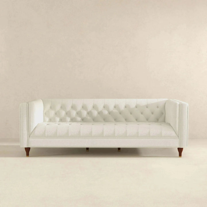 Evelyn Mid Century Modern Beige Boucle Luxury Chesterfield Sofa