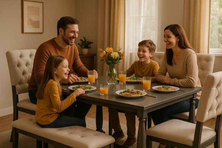 6-Piece Dining Modern 6-Piece Dining Table and Chair Set – Special-Shaped Legs & Foam Cushioned Seats | Dining Room Furniture | Trufairs Table and Chair Set with Special-shaped Legs and Foam-covered Seat Backs&Cushions for Dining Room