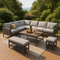 Premium K&K 6-Piece Rope Patio Furniture L-Shaped Set - Outdoor Sectional Sofa Set with Acacia Wood Table, Ice Box, Rope Benches, and Deep Seating Cushions (Grey)