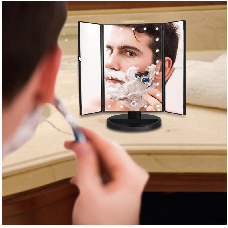 Touch Screen Trifold 22 LED Lighted Vanity Makeup Mirror with 1x/2x/3x Magnification USB Charging 180 Degree Adjustable Stand