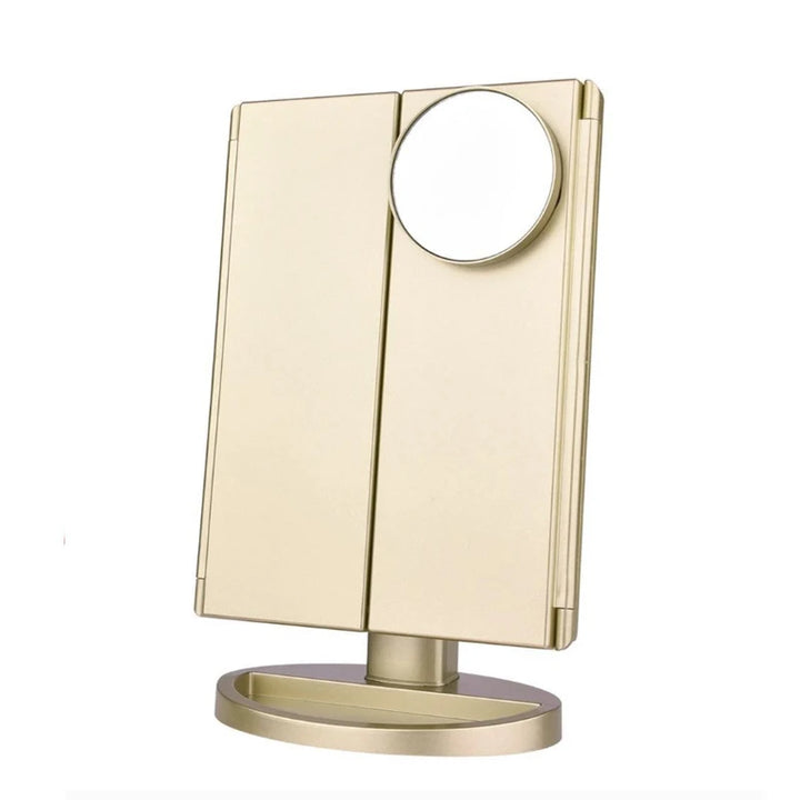 Touch Screen Trifold 22 LED Lighted Vanity Makeup Mirror with 1x/2x/3x Magnification USB Charging 180 Degree Adjustable Stand