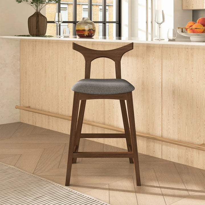 Hester Solid Wood Upholstered Square Bar Chair Grey