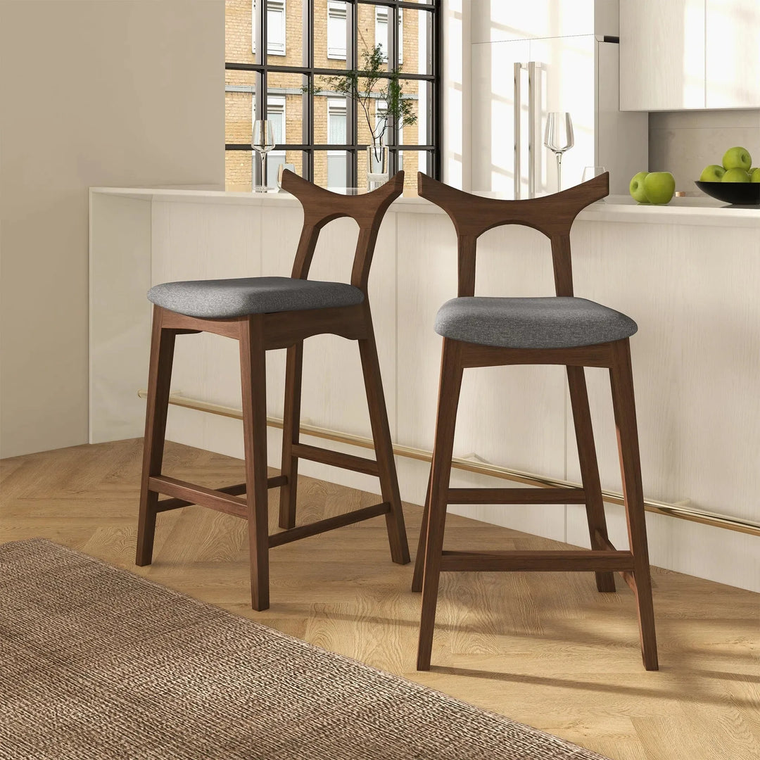 Hester Solid Wood Upholstered Square Bar Chair (Set Of 2) Grey