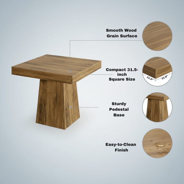 Square Dining Table for 4 – Classic Farmhouse Kitchen Furniture | Sturdy 31.5 Inch Pedestal Dining Table | Trufairs