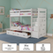 97" X 43" X 68" Twin Over Twin White Storage Ladder And Trundle  Bunk Bed