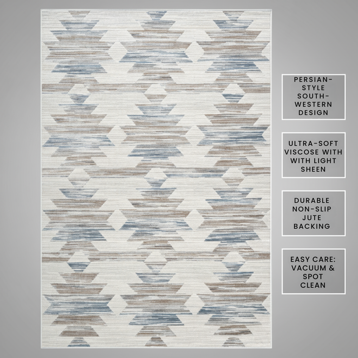 Eno Gamela Viscose Area Rug – Blue, Brown,  Ivory, Copper & Grey Accents for Highlights for Modern Interiors, Soft & Luxurious Feel Underfoot | Home Decor Rugs | Trufairs