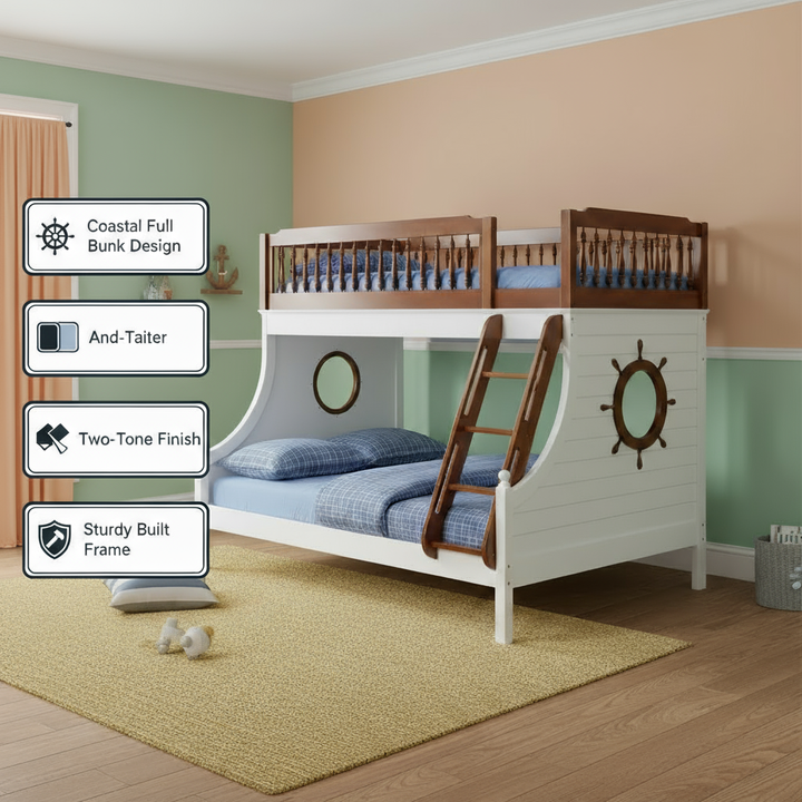 Brown and White Full Coastal Bunk Bed