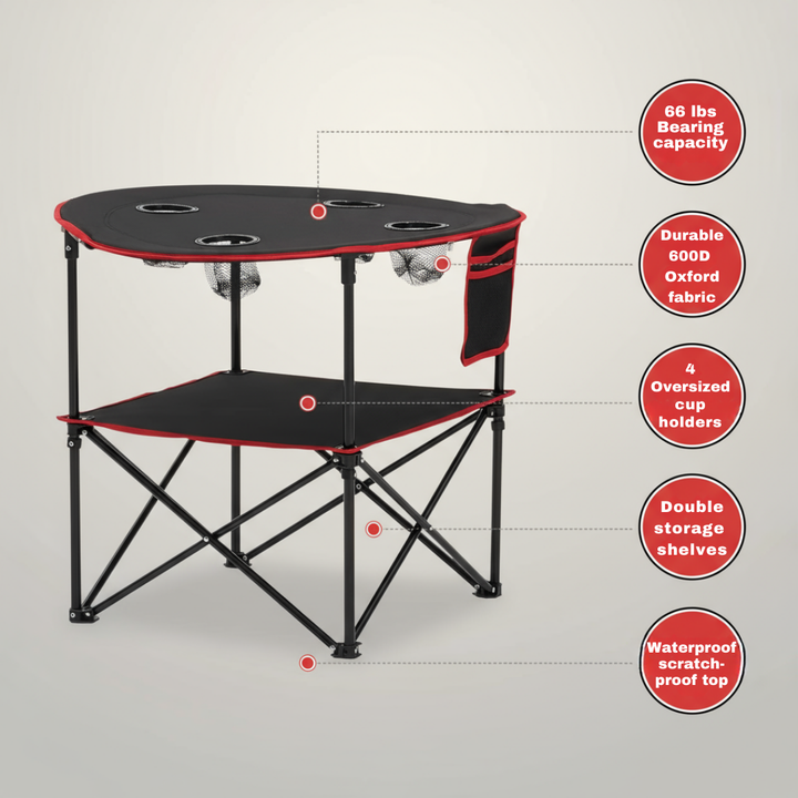 Folding Portable Camping Table – Multi-Purpose Outdoor Round Table for Camping, Beach & Hiking | Portable Outdoor Lightweight Round Picnic Table with 4 Built-in Cup Holders | Trufairs