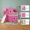 Twin Size Loft Bed with Tent and Tower, Sturdy Wooden Frame, Adventure-Themed Fun and Functional Design for Bedroom, Pink