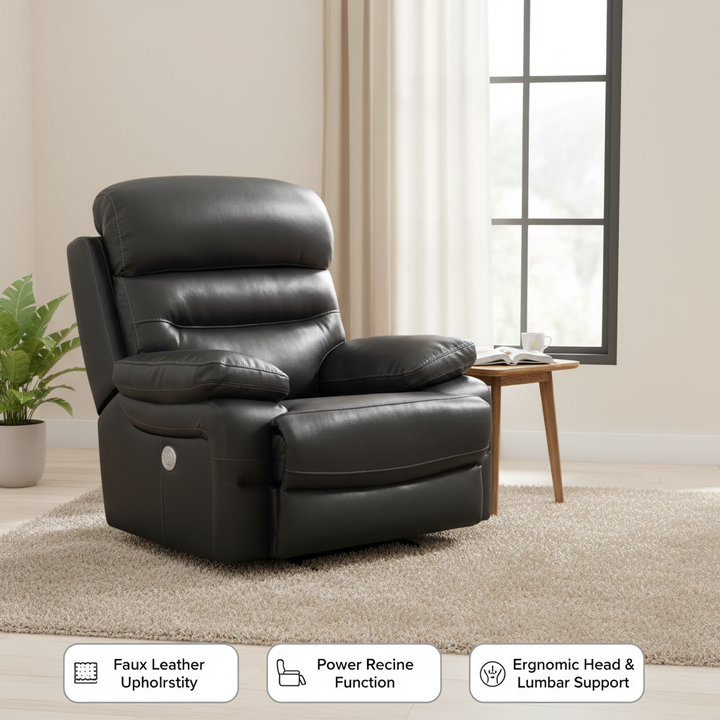 43" Grey Faux Leather Power Recliner Chair
