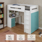 White And Teal Twin Loft Bed And Desk