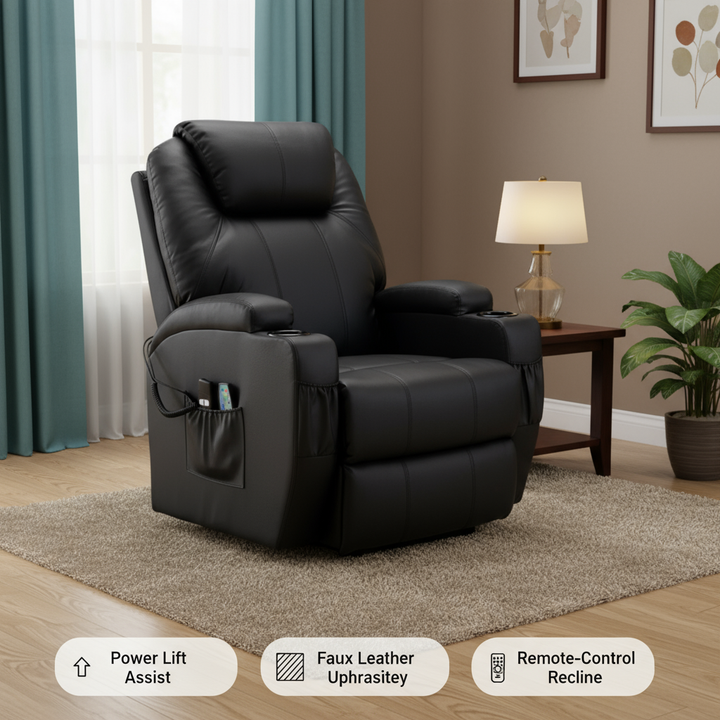 33" Black Power Heated Massage Lift Assist Recliner