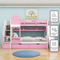 Full Over Full Castle Bunk Bed with Slide, Built-in Storage Drawers and Shelves, Sturdy and Fun Loft Design for Bedroom, Pink