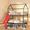Twin Over Twin Metal Bunk Bed with Slide, House Bed Frame with Playful Design, Sturdy and Modern Structure, Black+Red