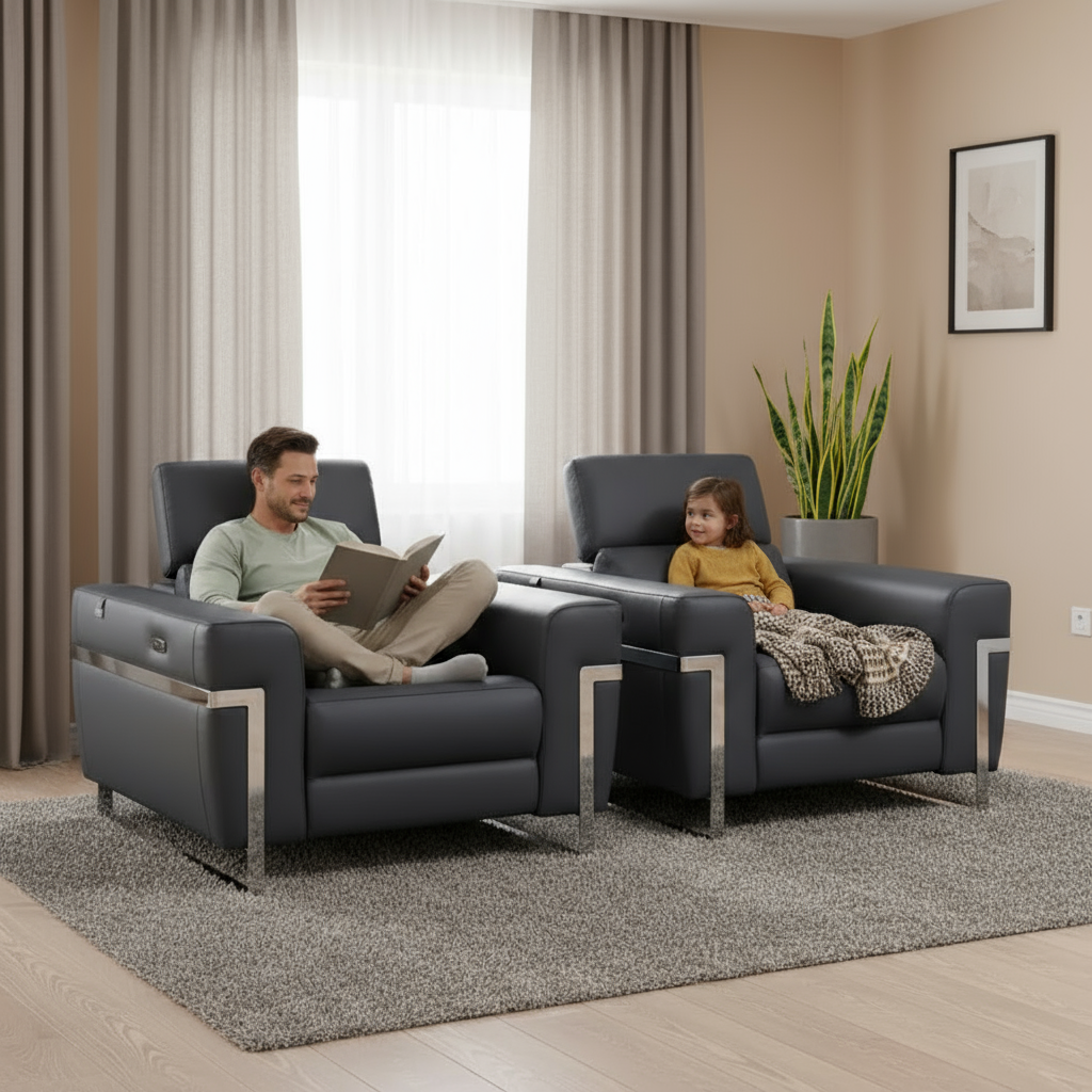 41" Dark Gray Italian Leather Power Recliner Chair